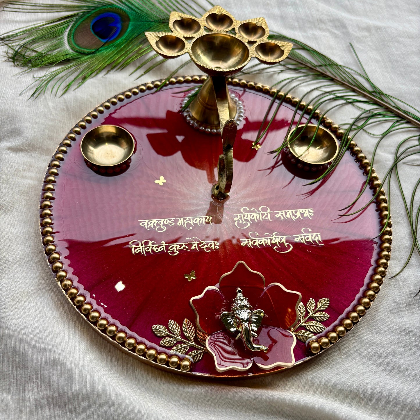 Crimson Ganesha Resin Pooja Thali