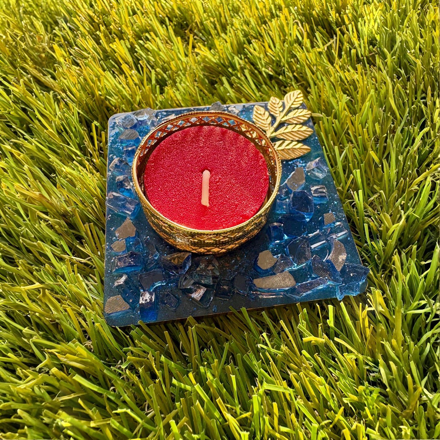 Blue Crystal T-Light Candle Holder