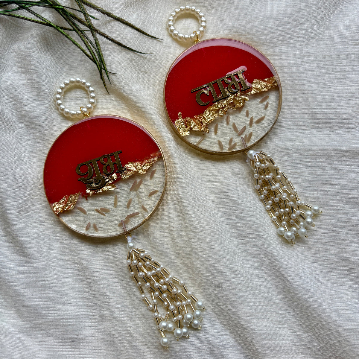 Rose Gold Elegance Resin Shubh Labh Hanging