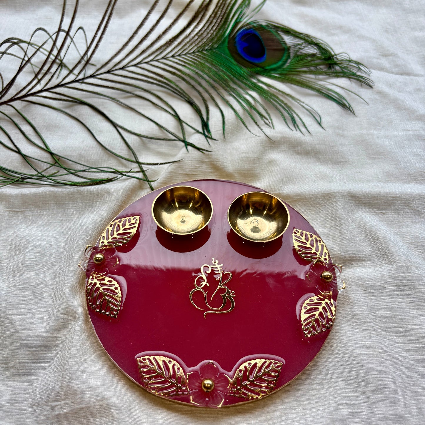 Crimson Floral Ganesha Resin Tilak Plate