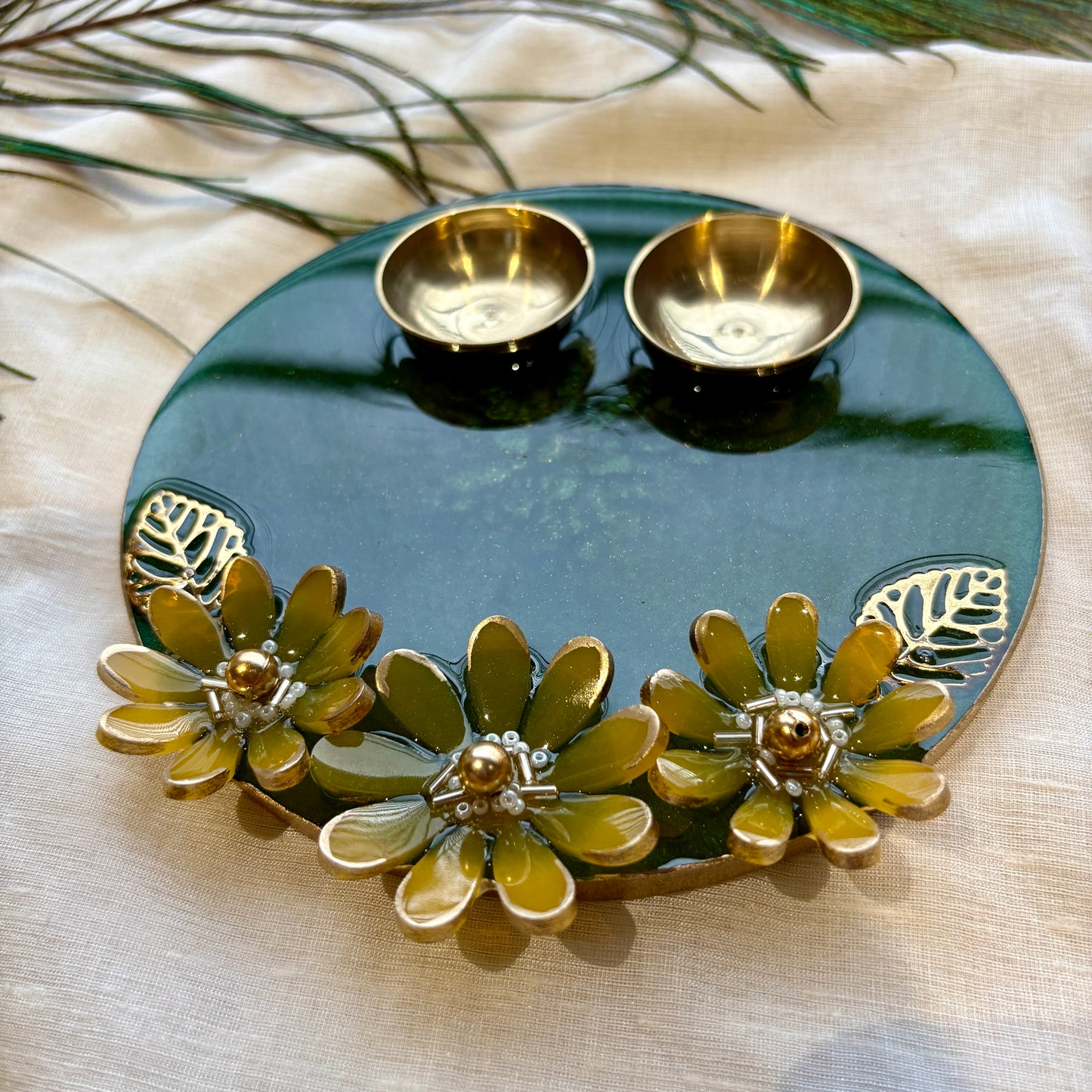 Olive Bloom Resin Tilak Plate