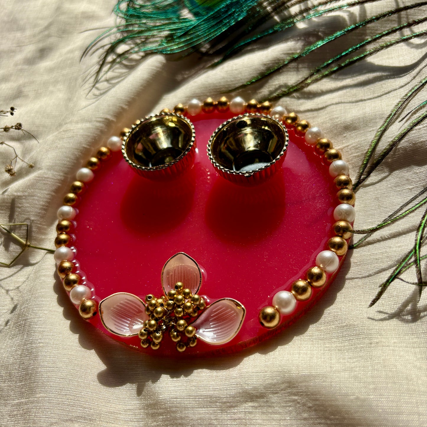 Ruby Blossom Pearl Resin Tilak Plate