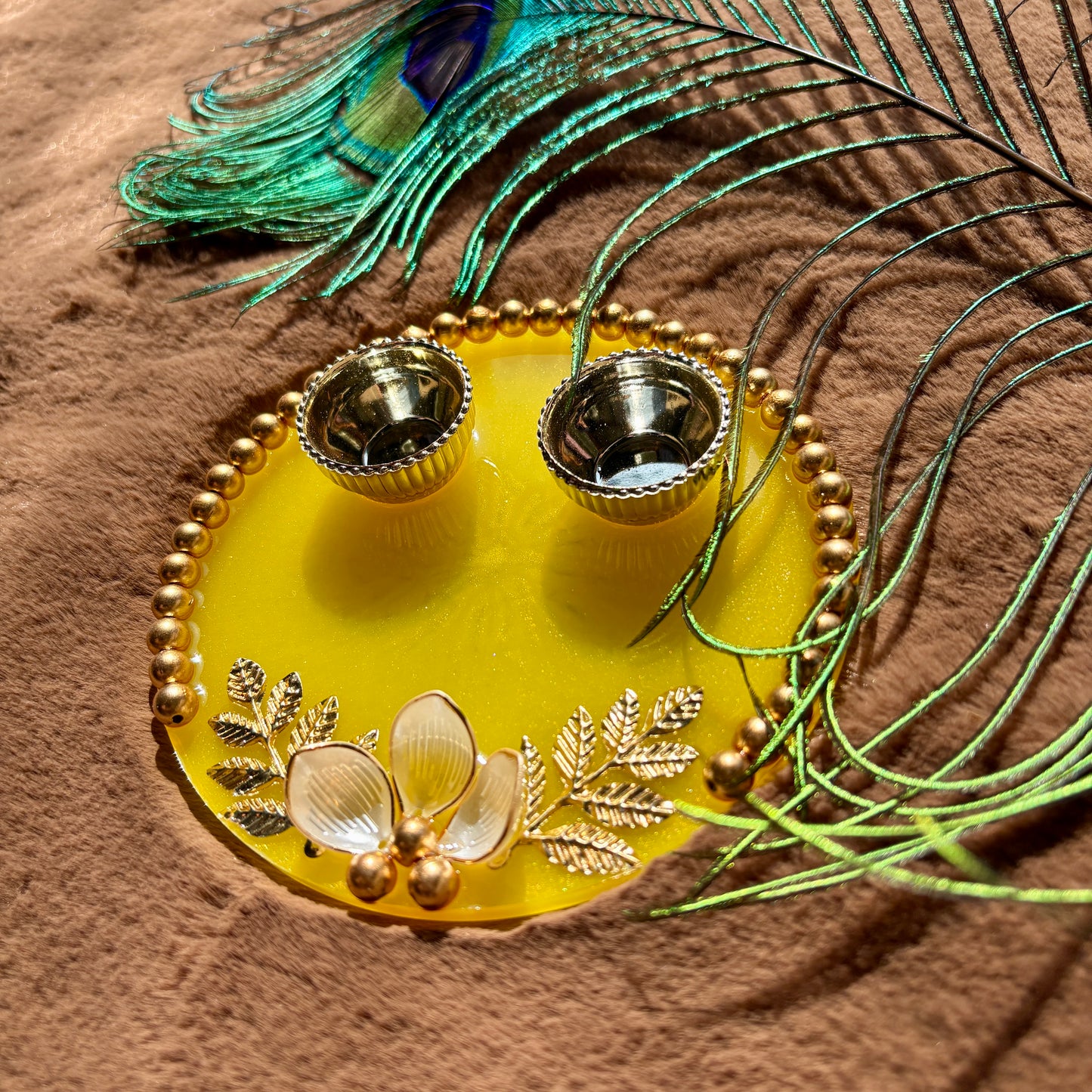 Golden Marigold Charm Resin Tilak Plate