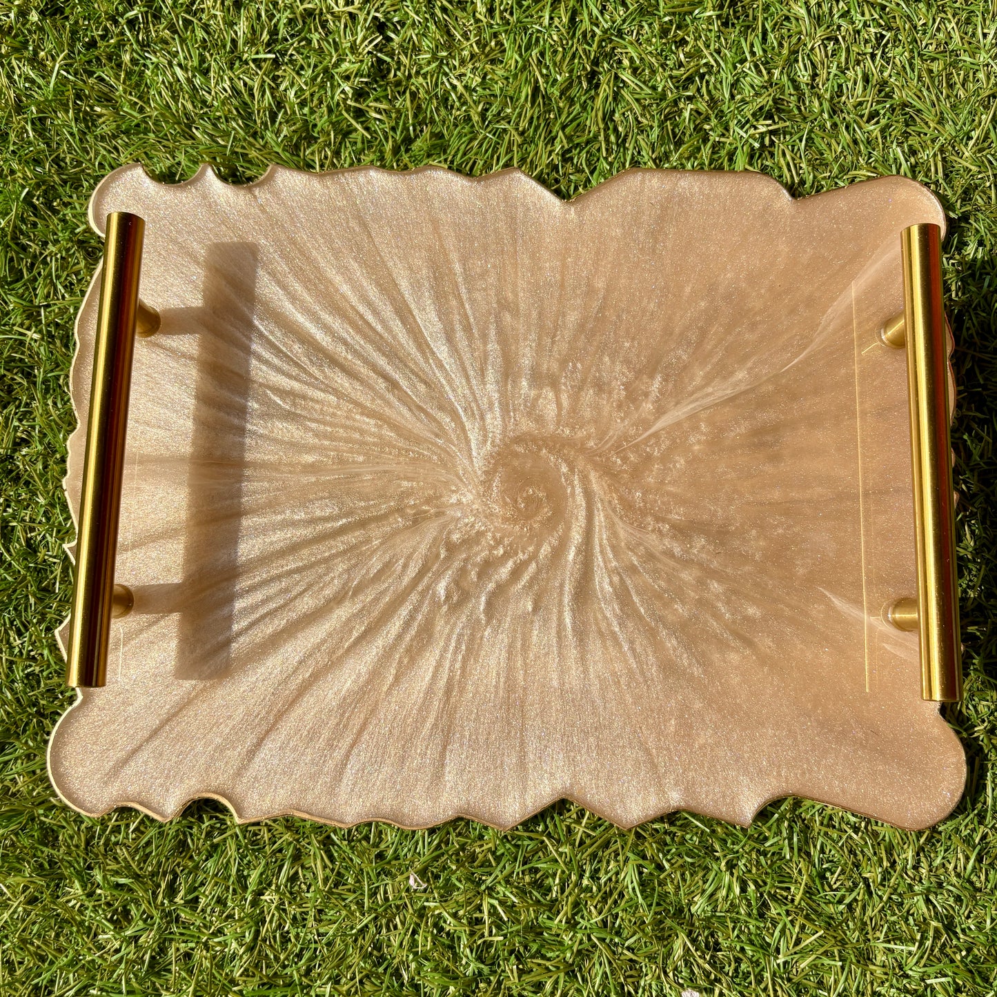 Champagne Swirl Resin Serving Tray