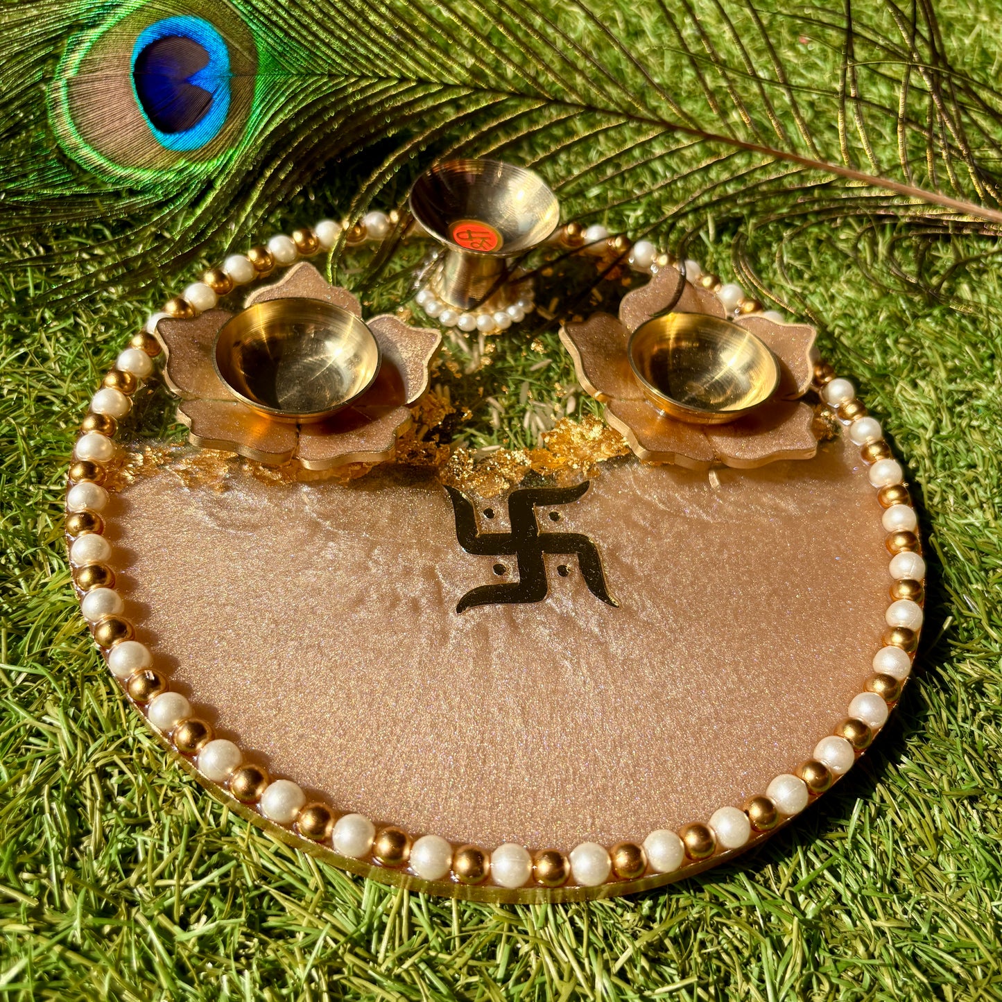 Champagne Lotus Resin Tilak Plate