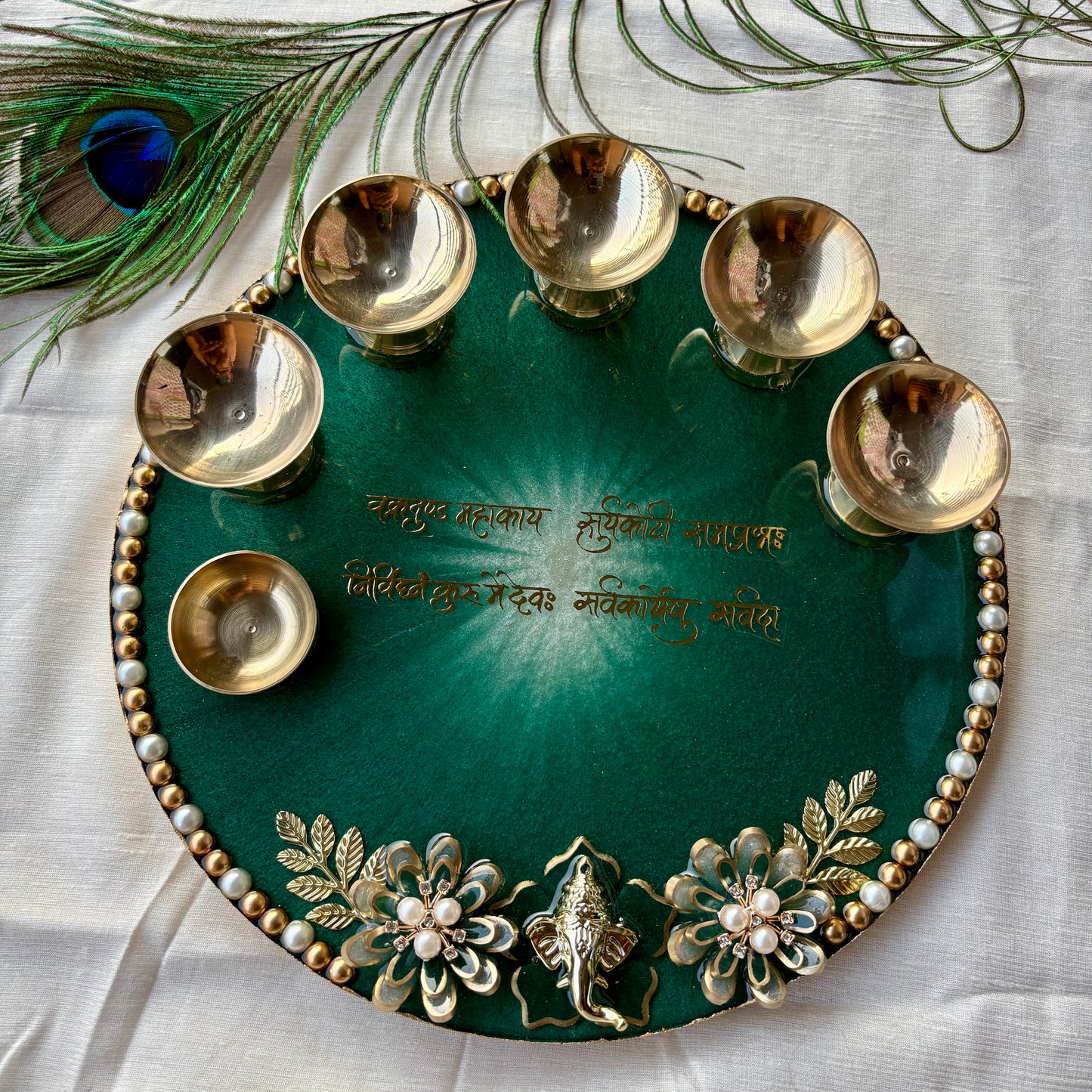 Emerald Grace Resin Pooja Thali