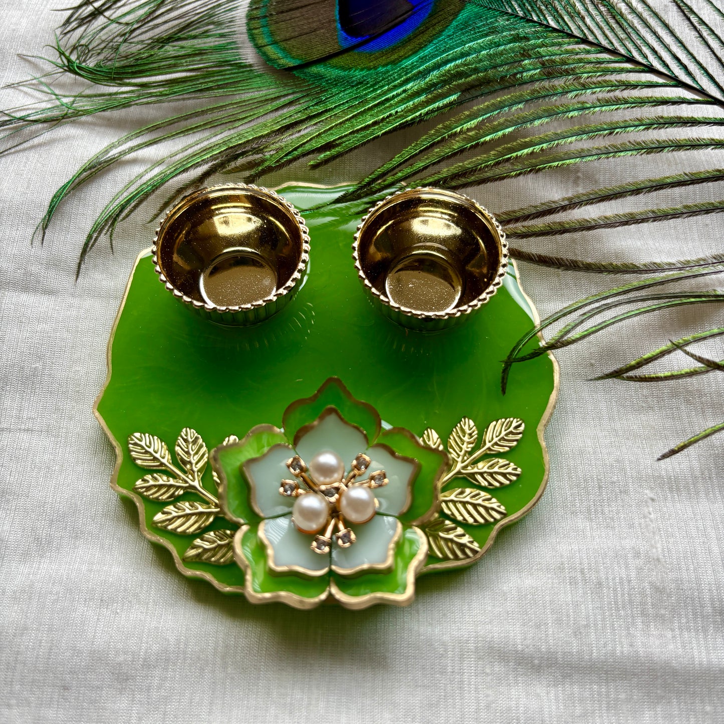 Emerald Bloom Resin Tilak Plate