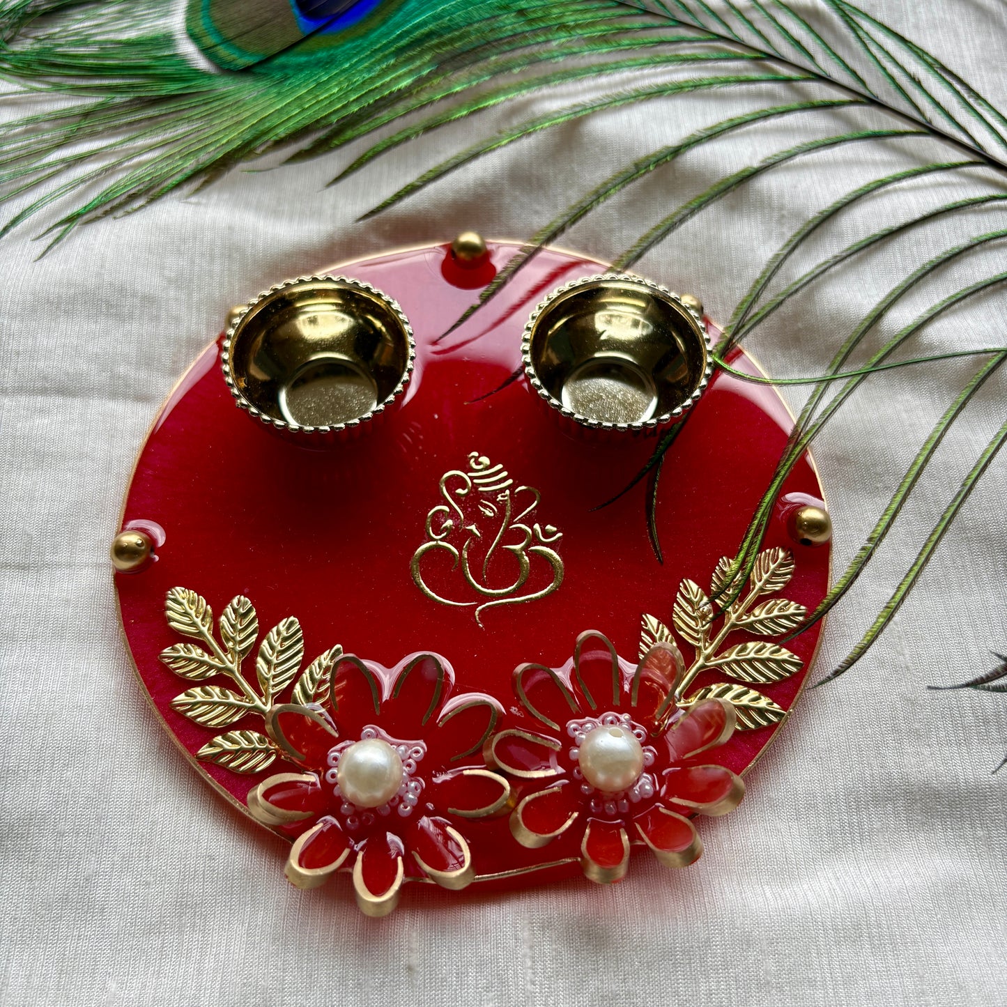 Crimson Blossom Resin Tilak Plate