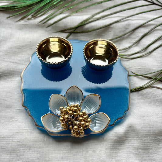 Sapphire Bloom Resin Tilak Plate