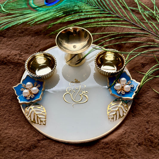 Ivory Sapphire Resin Tilak Plate