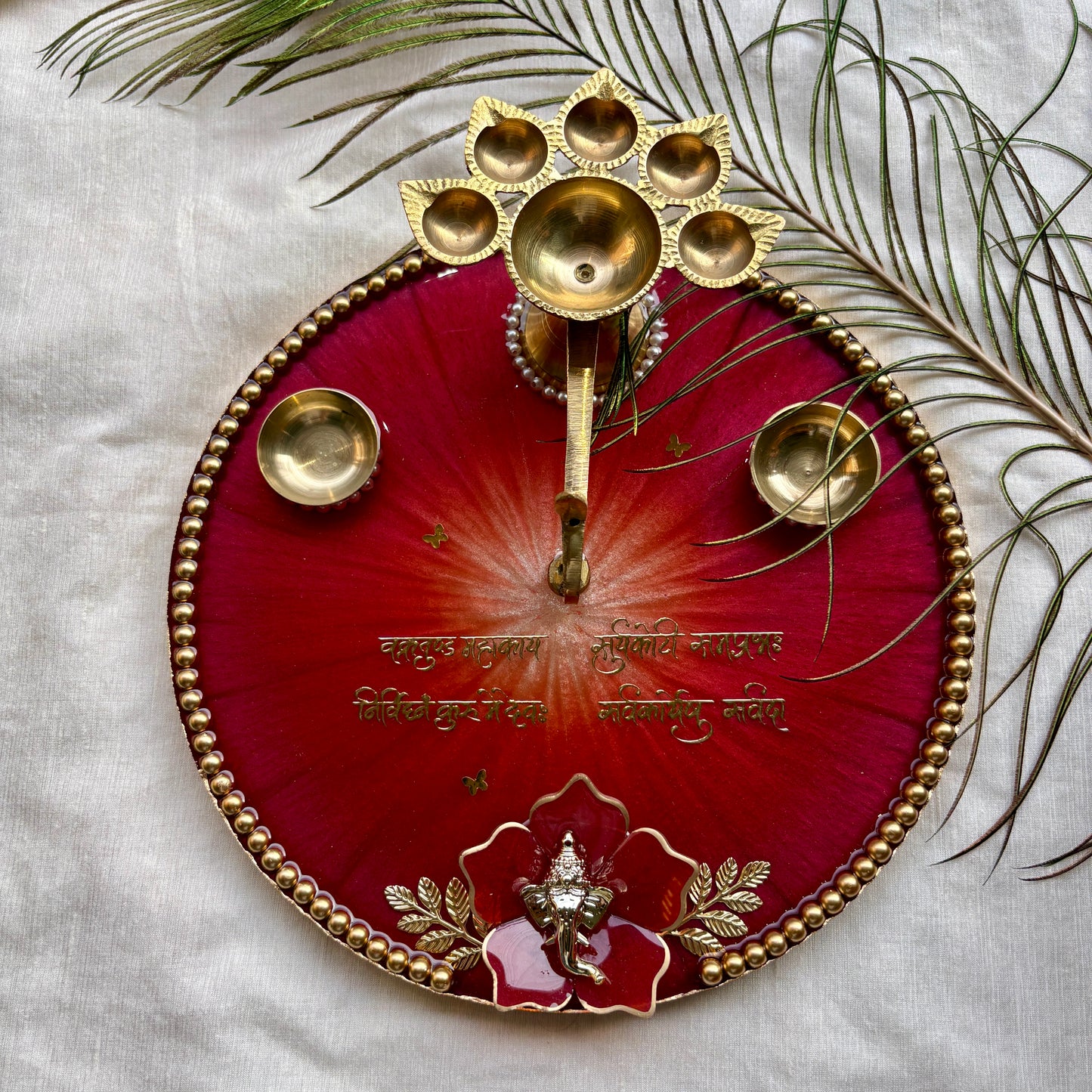 Crimson Ganesha Resin Pooja Thali