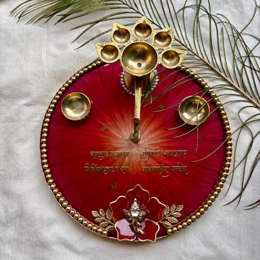 Crimson Ganesha Resin Pooja Thali