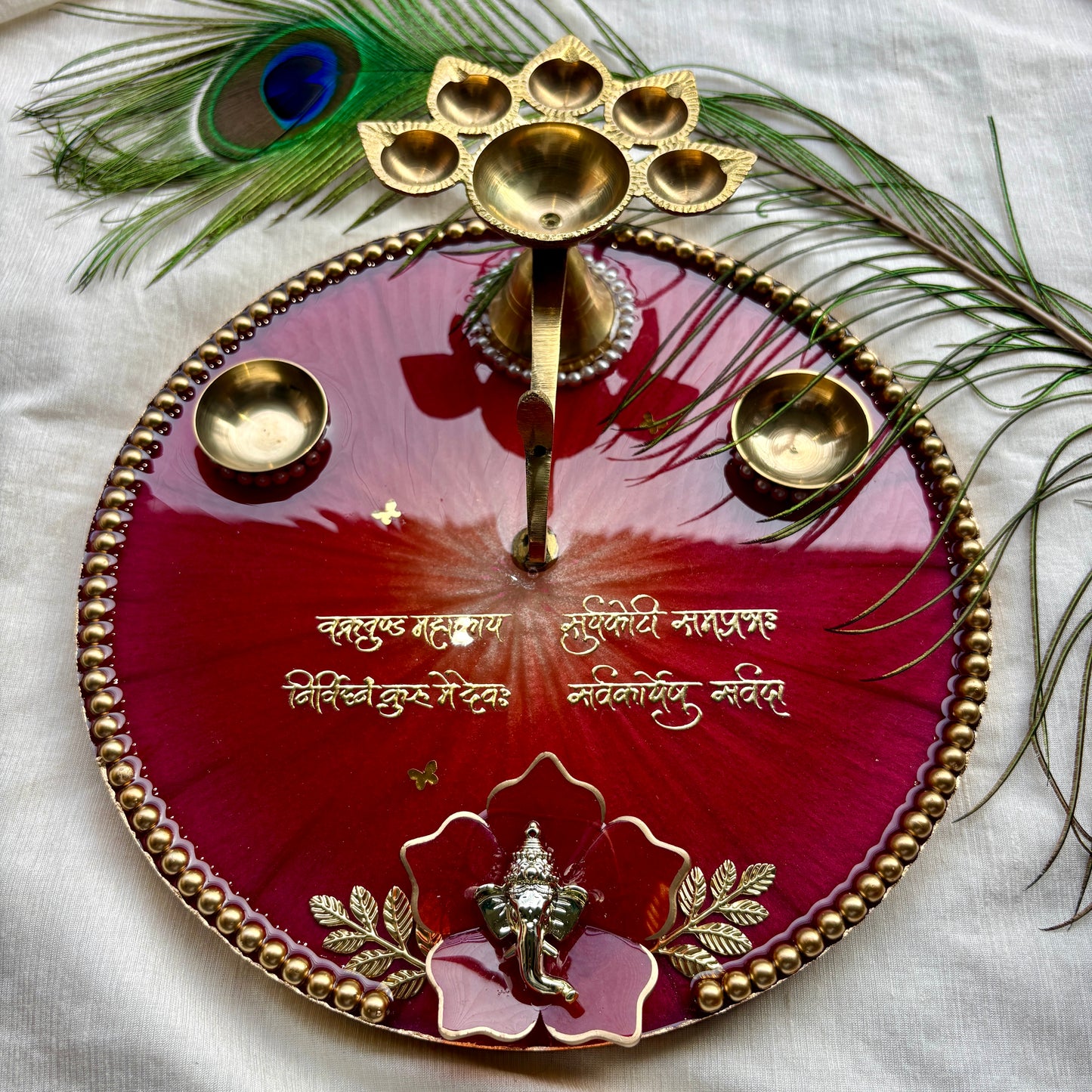 Crimson Ganesha Resin Pooja Thali