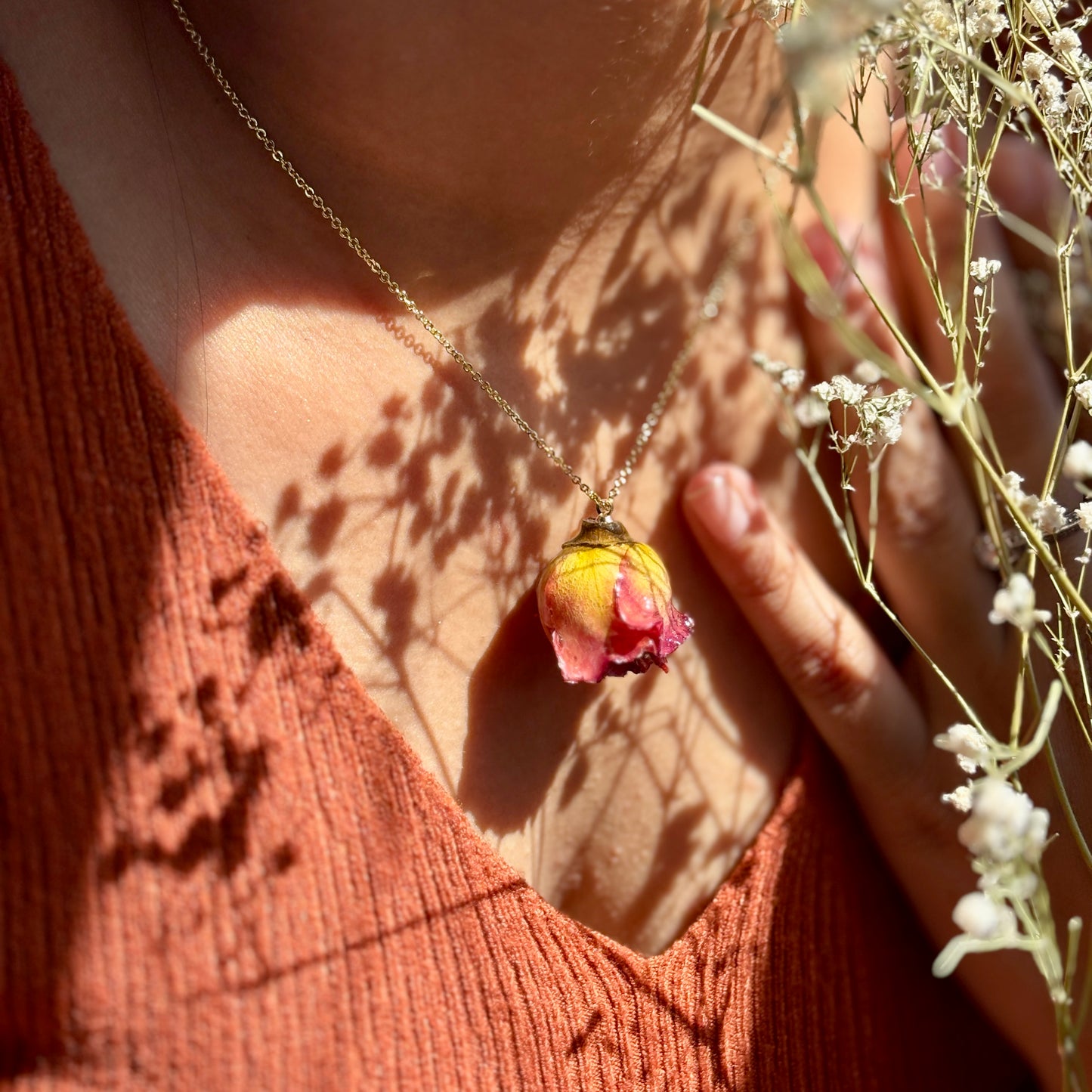 Amber Rosebud Necklace