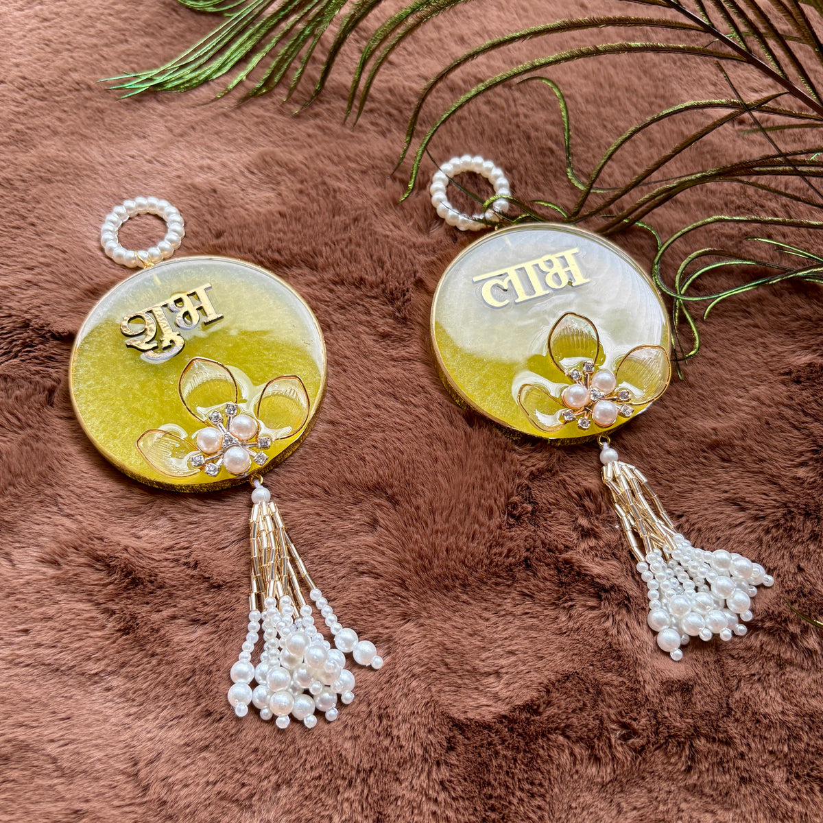 Golden Bloom Resin Shubh Labh Hanging