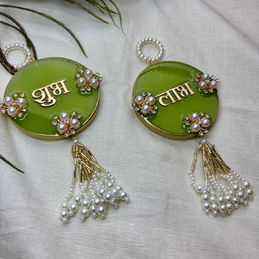 Olive Pearl Resin Shubh Labh Hanging
