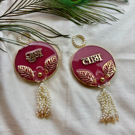 Ruby Leaf Resin Shubh Labh Hanging
