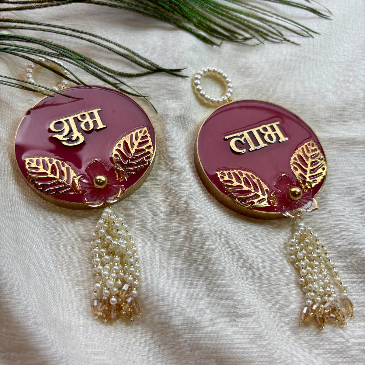 Ruby Leaf Resin Shubh Labh Hanging