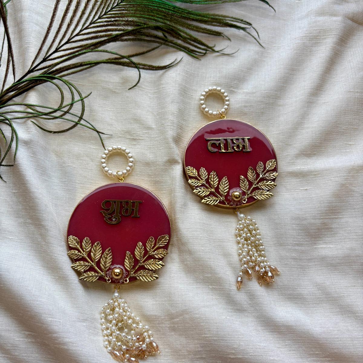 Burgundy Royale Resin Shubh Labh Hanging