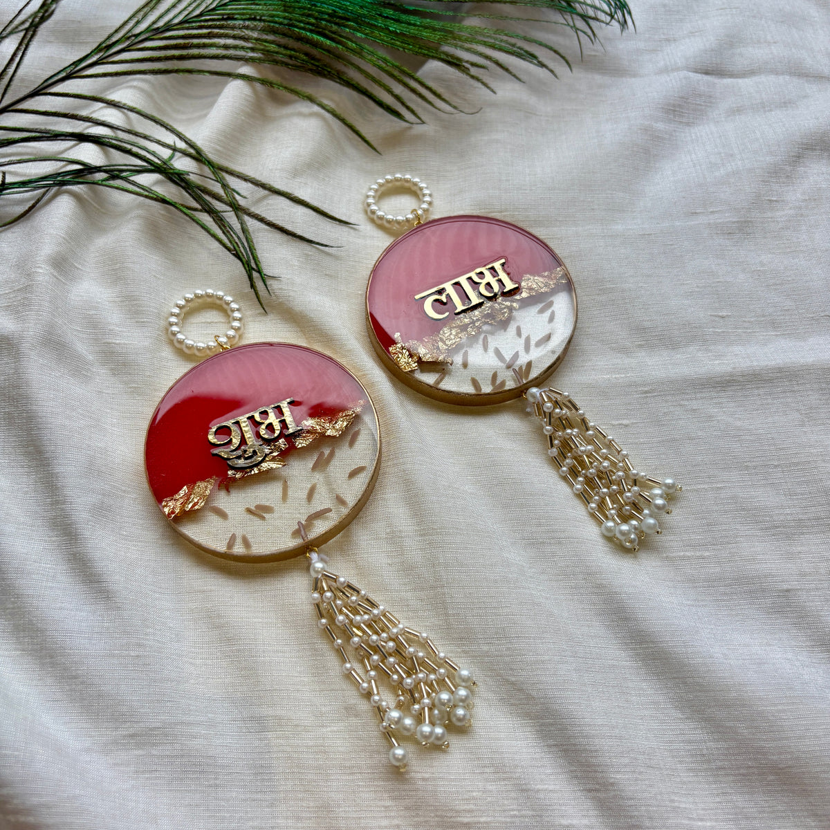 Rose Gold Elegance Resin Shubh Labh Hanging