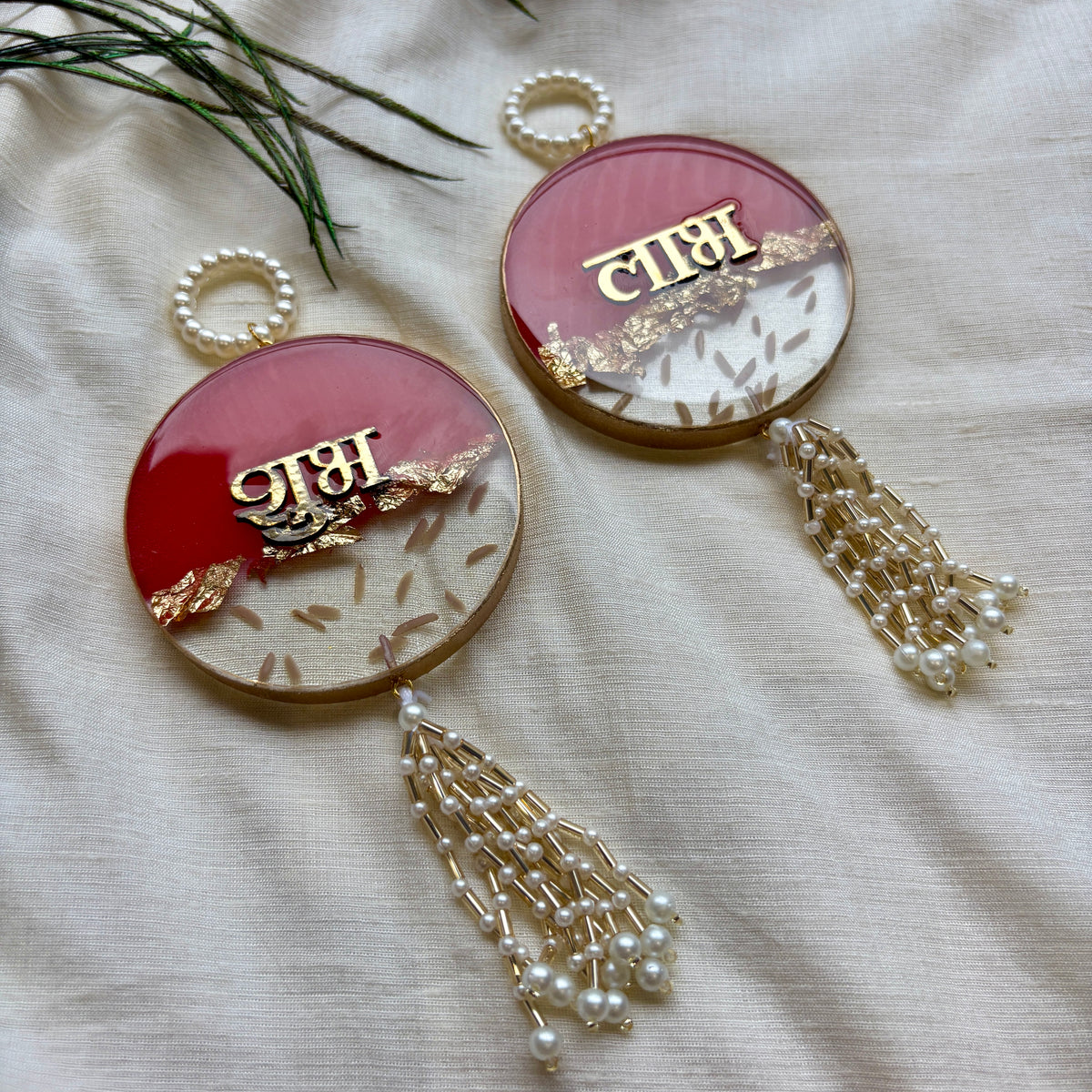 Rose Gold Elegance Resin Shubh Labh Hanging