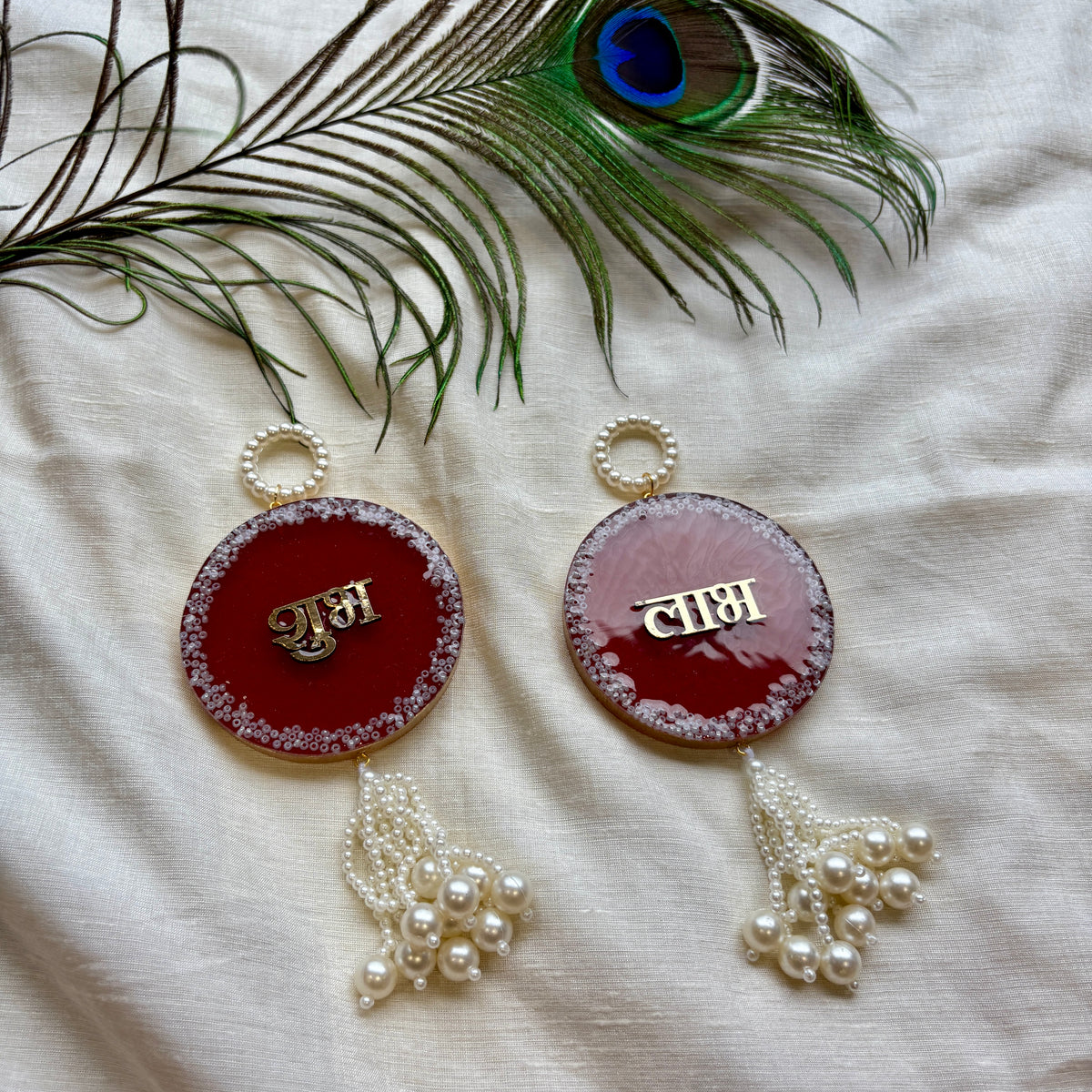 Ruby Pearl Resin Halo Shubh Labh Hanging