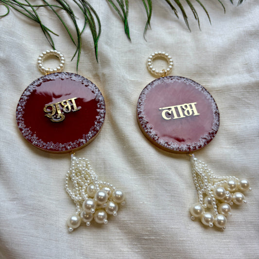 Ruby Pearl Resin Halo Shubh Labh Hanging