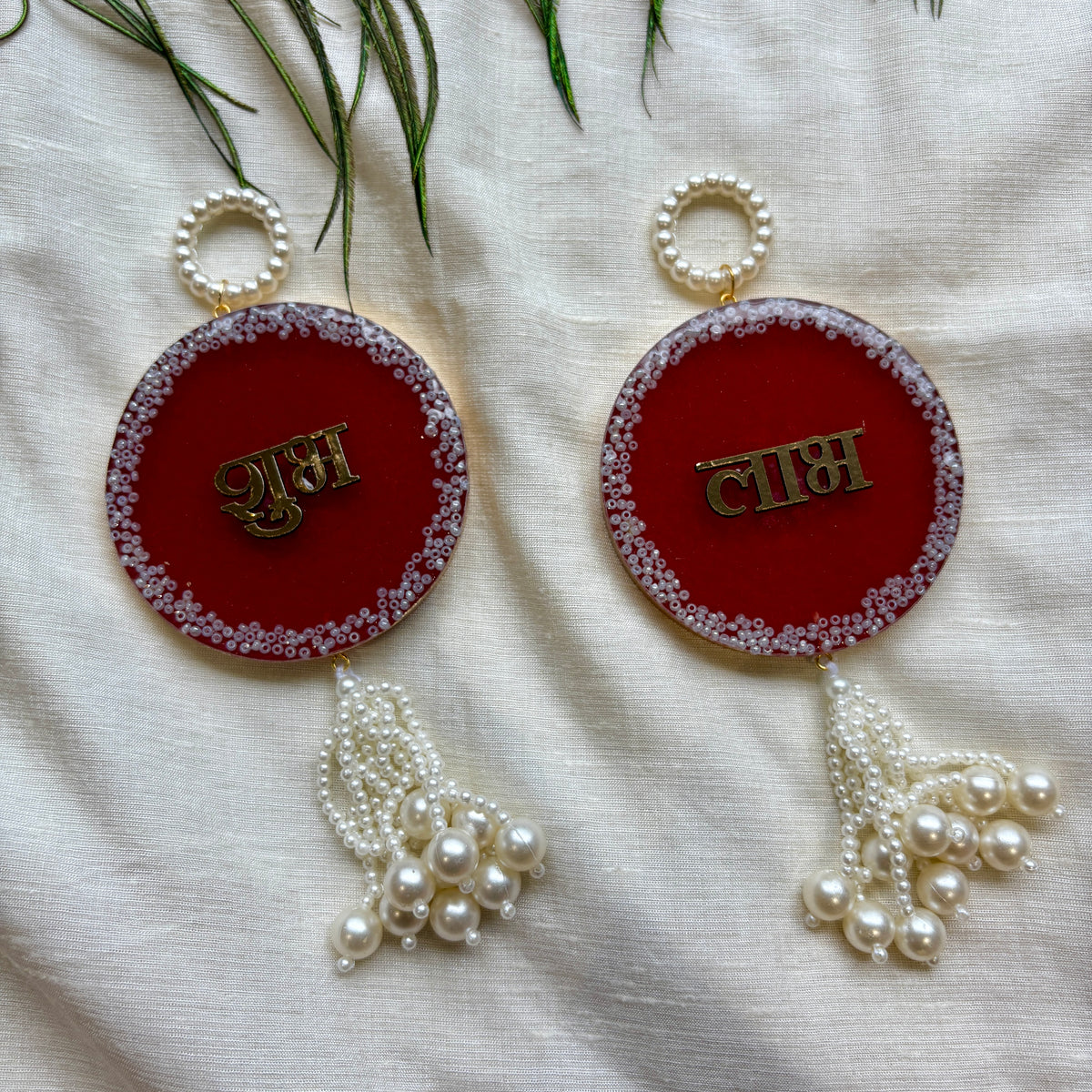 Ruby Pearl Resin Halo Shubh Labh Hanging