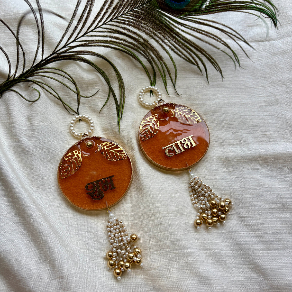 Golden Leaf Grace Resin Shubh Labh Hanging