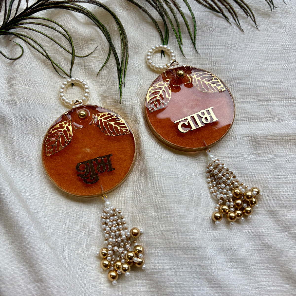 Golden Leaf Grace Resin Shubh Labh Hanging