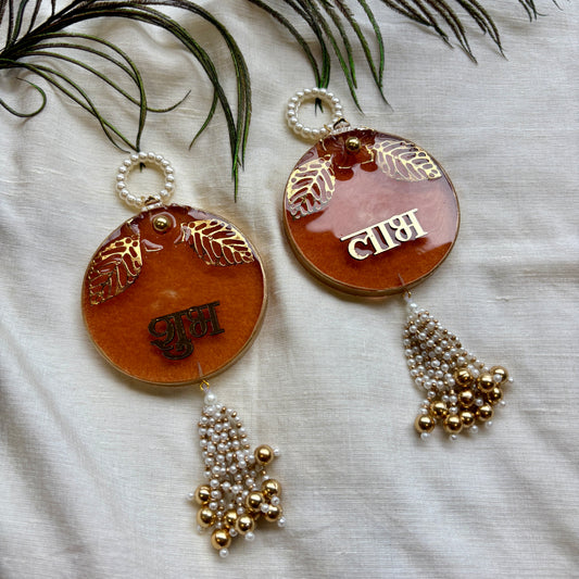 Golden Leaf Grace Resin Shubh Labh Hanging