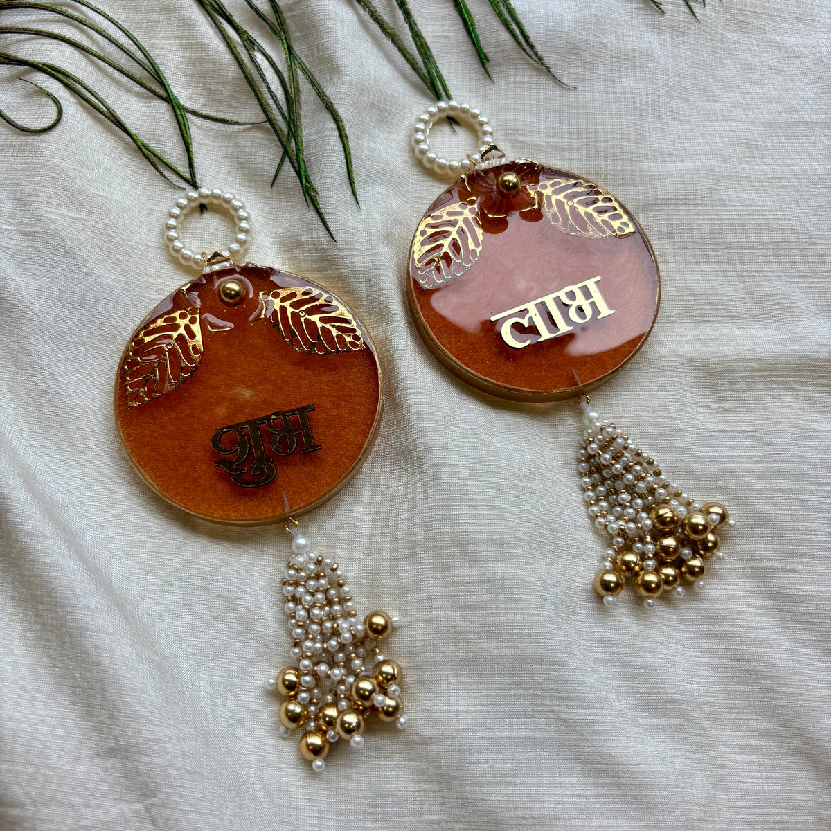 Golden Leaf Grace Resin Shubh Labh Hanging