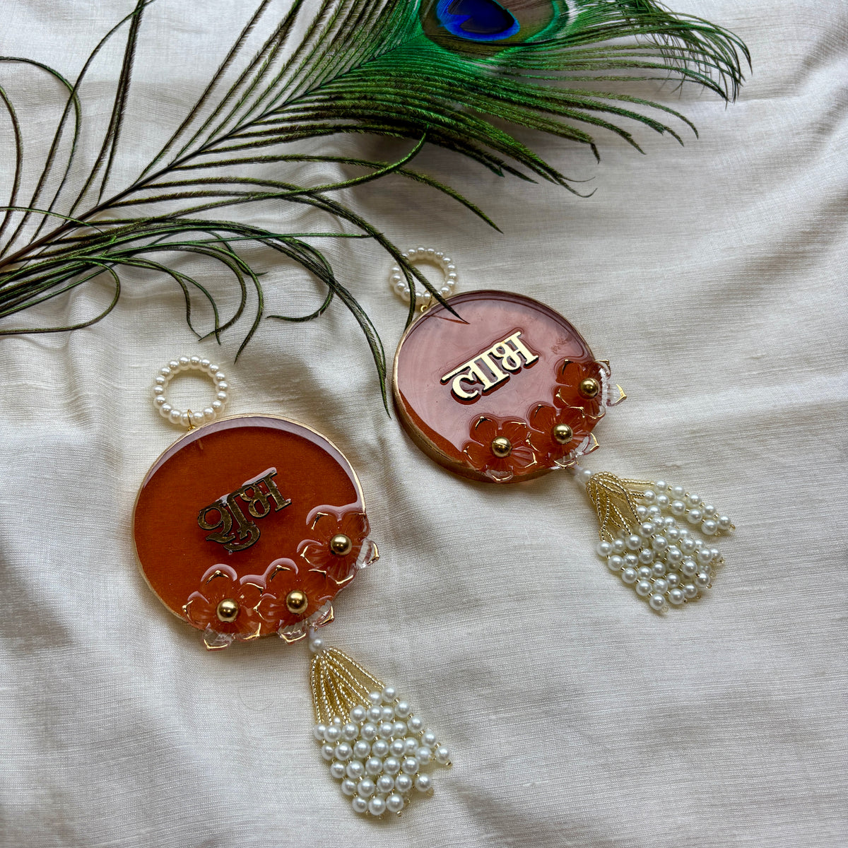 Amber Floral Pearl Resin Shubh Labh Hanging