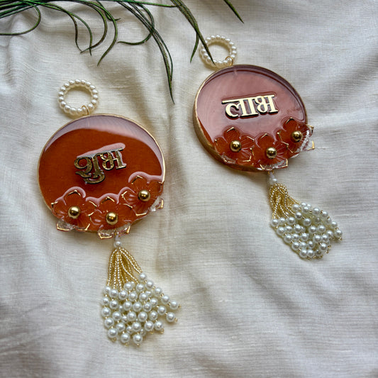 Amber Floral Pearl Resin Shubh Labh Hanging