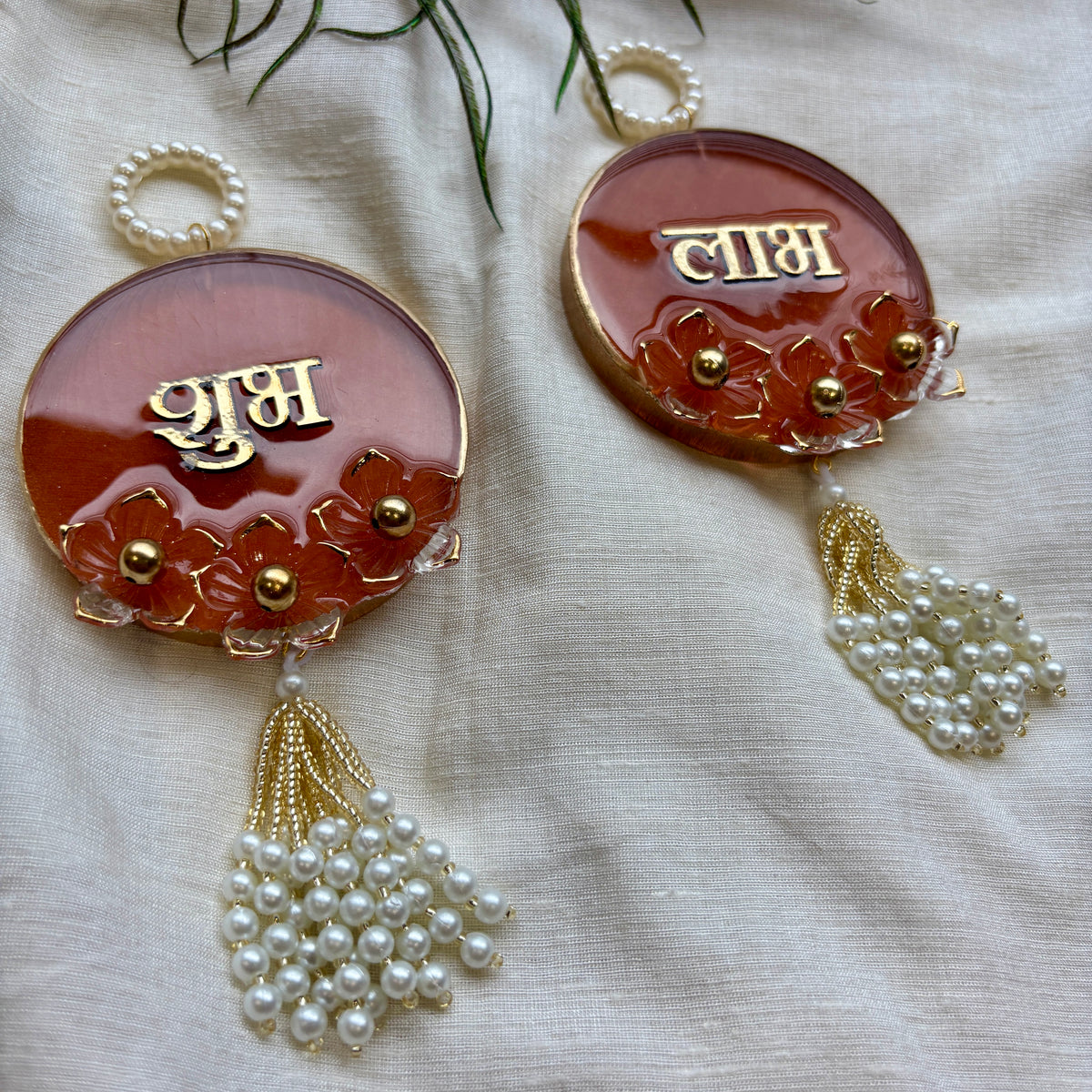 Amber Floral Pearl Resin Shubh Labh Hanging