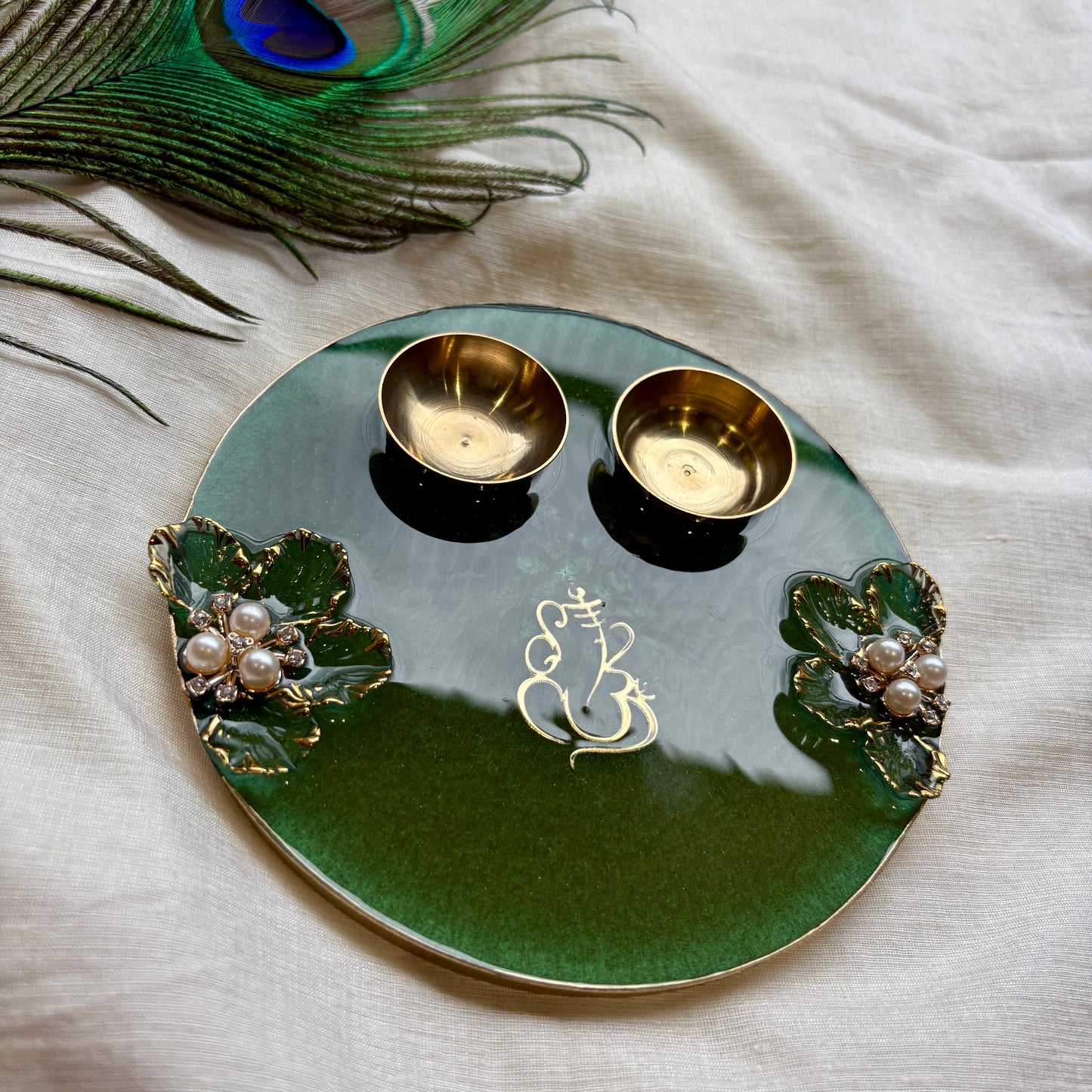 Emerald Ganesha Bloom Resin Tilak Plate