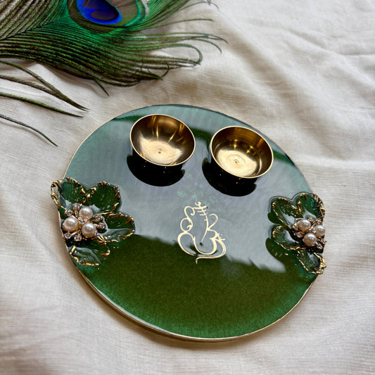Emerald Ganesha Bloom Resin Tilak Plate