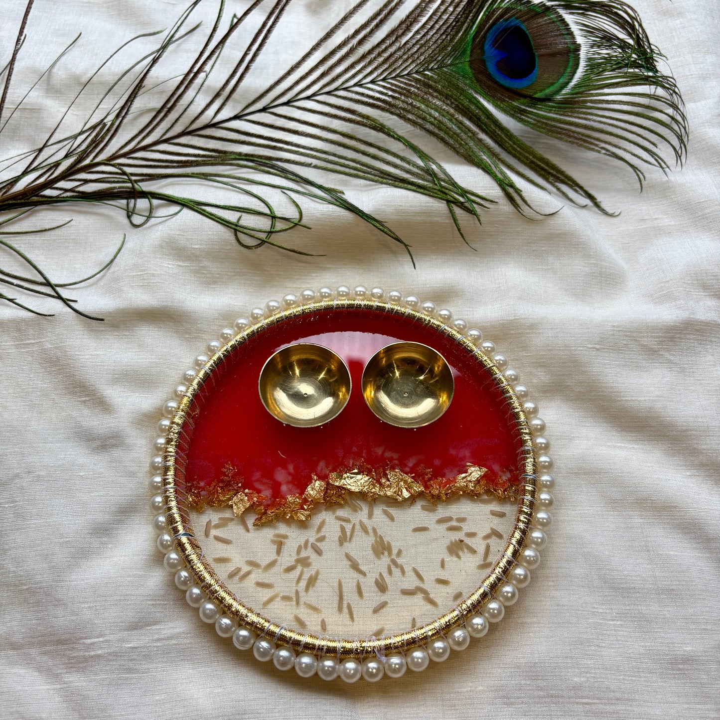 Royal Crimson Gold Flake Resin Tilak Plate