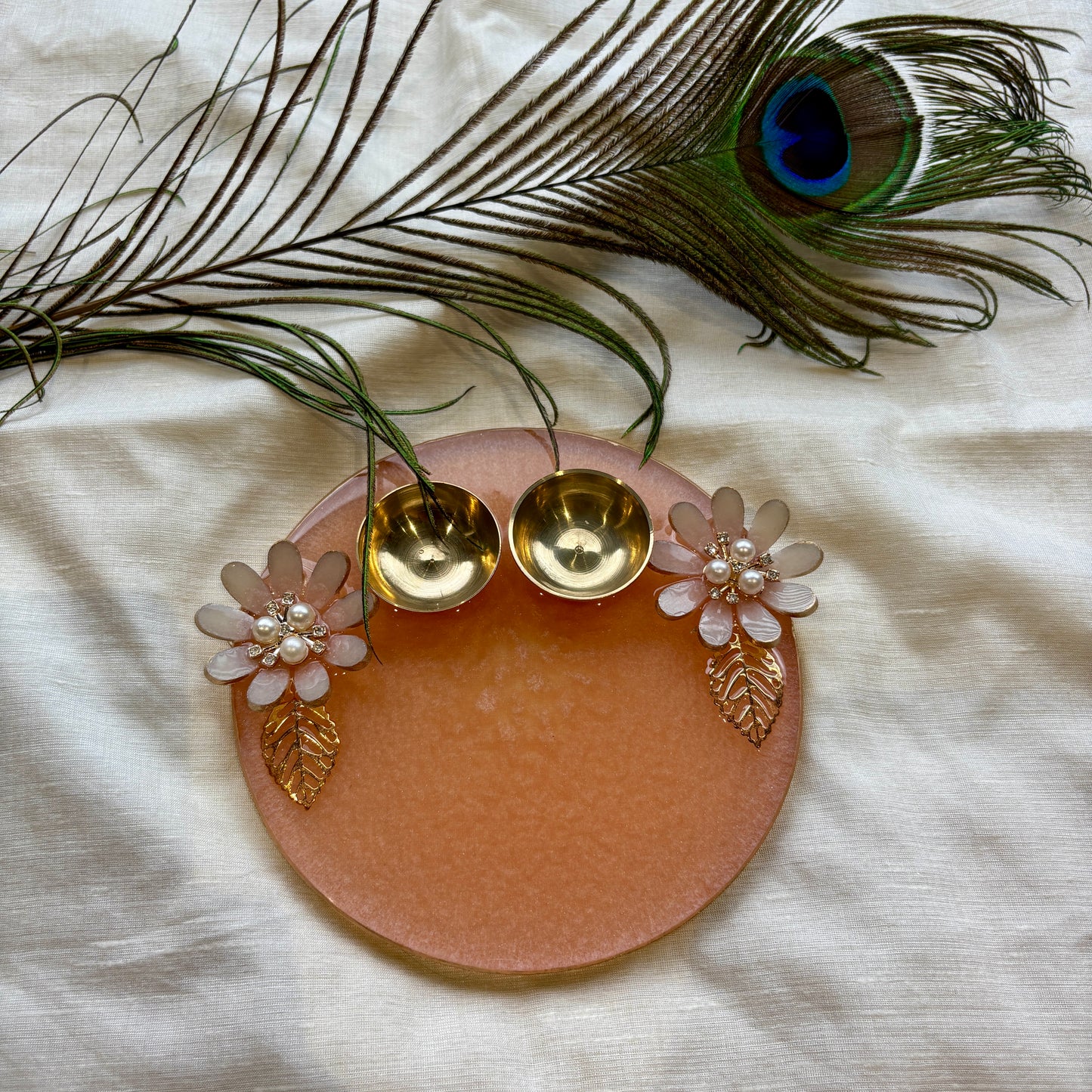 Peach Blossom Elegance Resin Tilak Plate