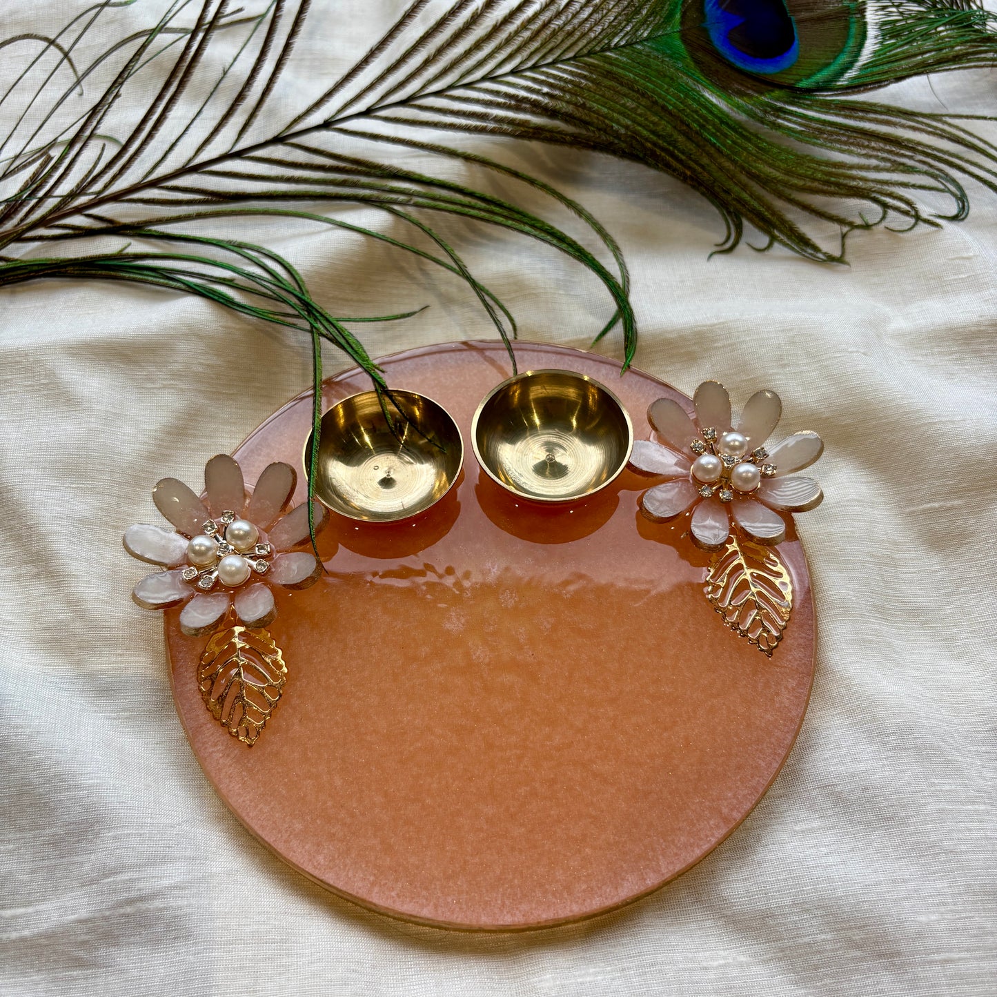 Peach Blossom Elegance Resin Tilak Plate