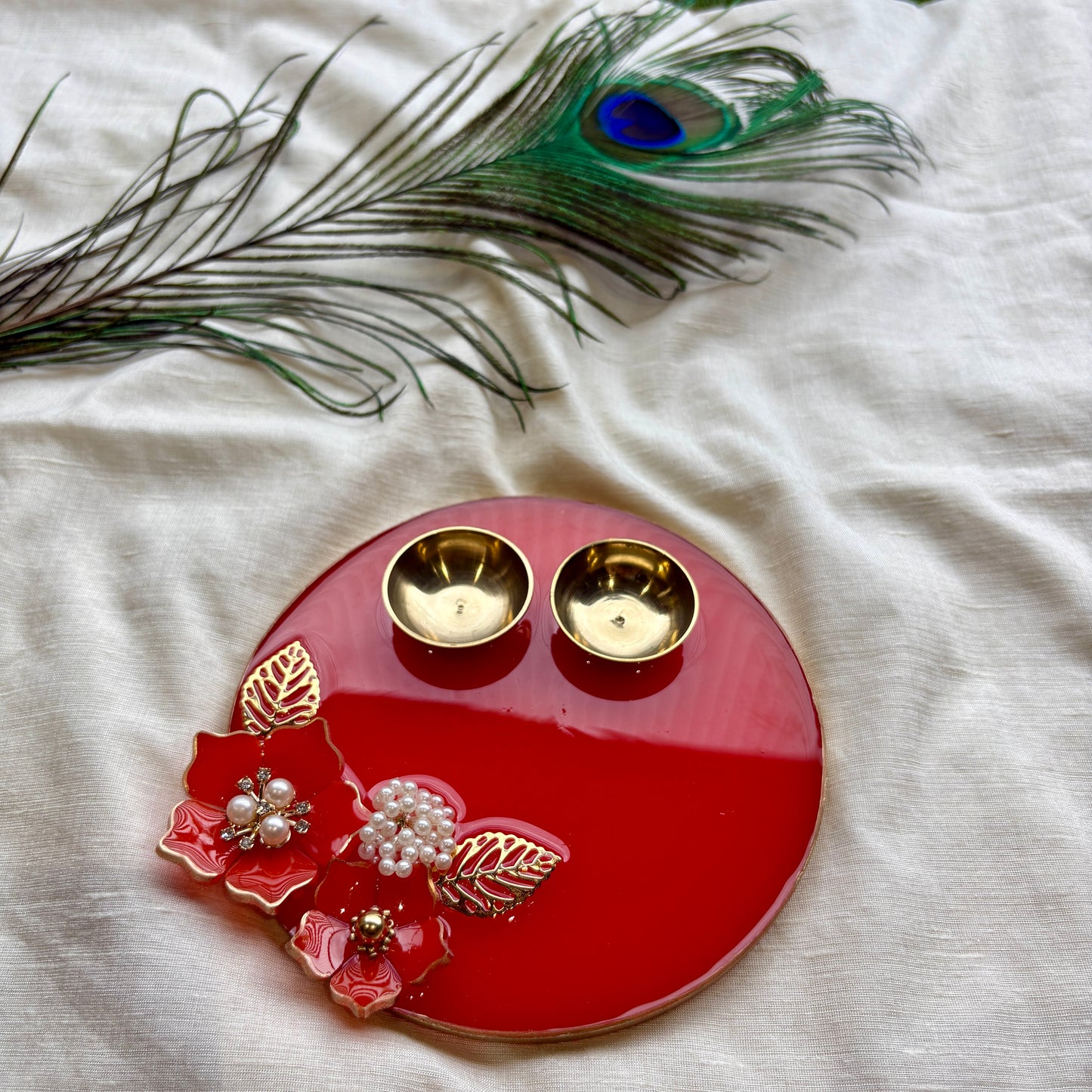 Scarlet Floral Bloom Resin Tilak Plate