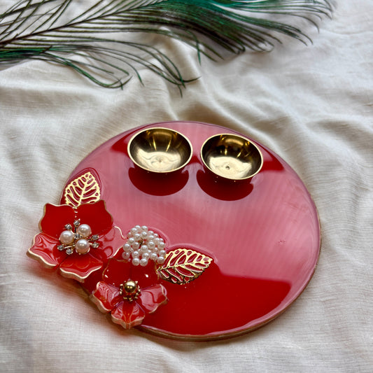 Scarlet Floral Bloom Resin Tilak Plate