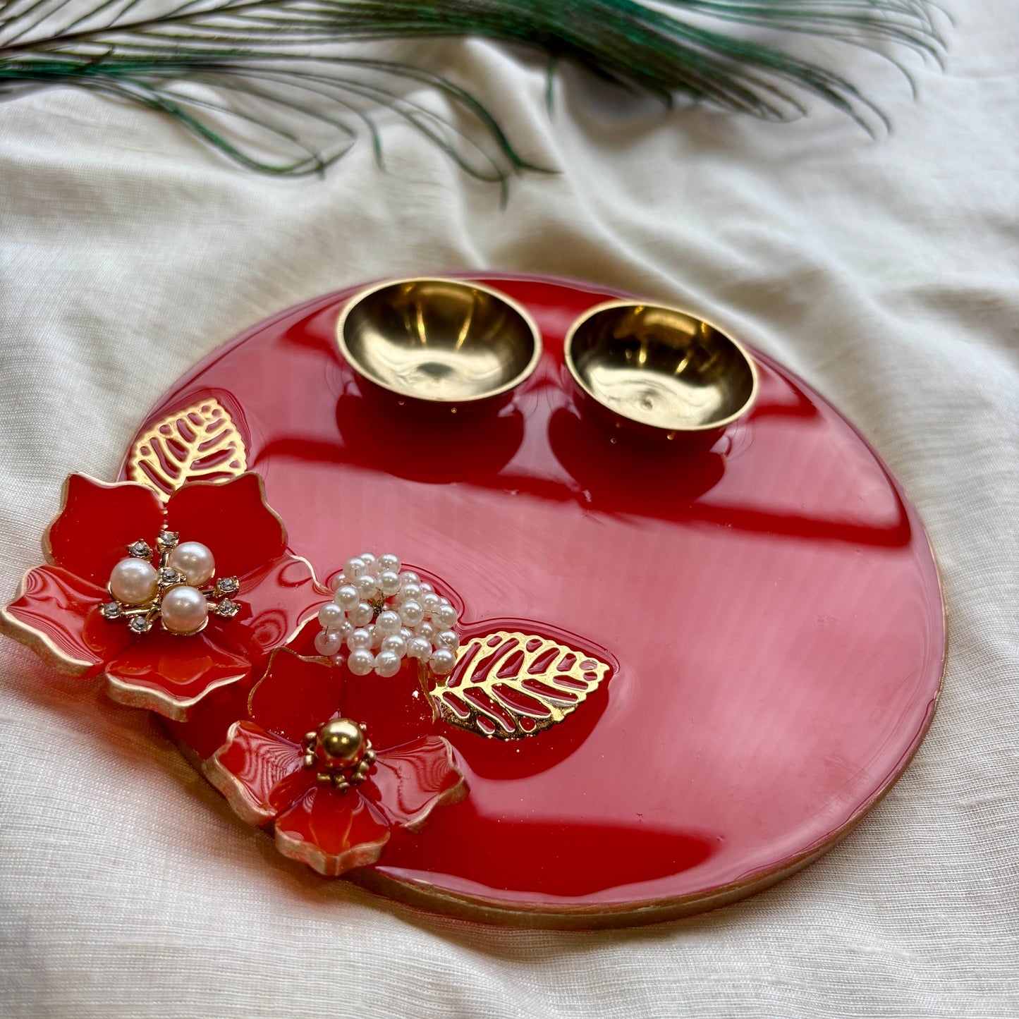 Scarlet Floral Bloom Resin Tilak Plate