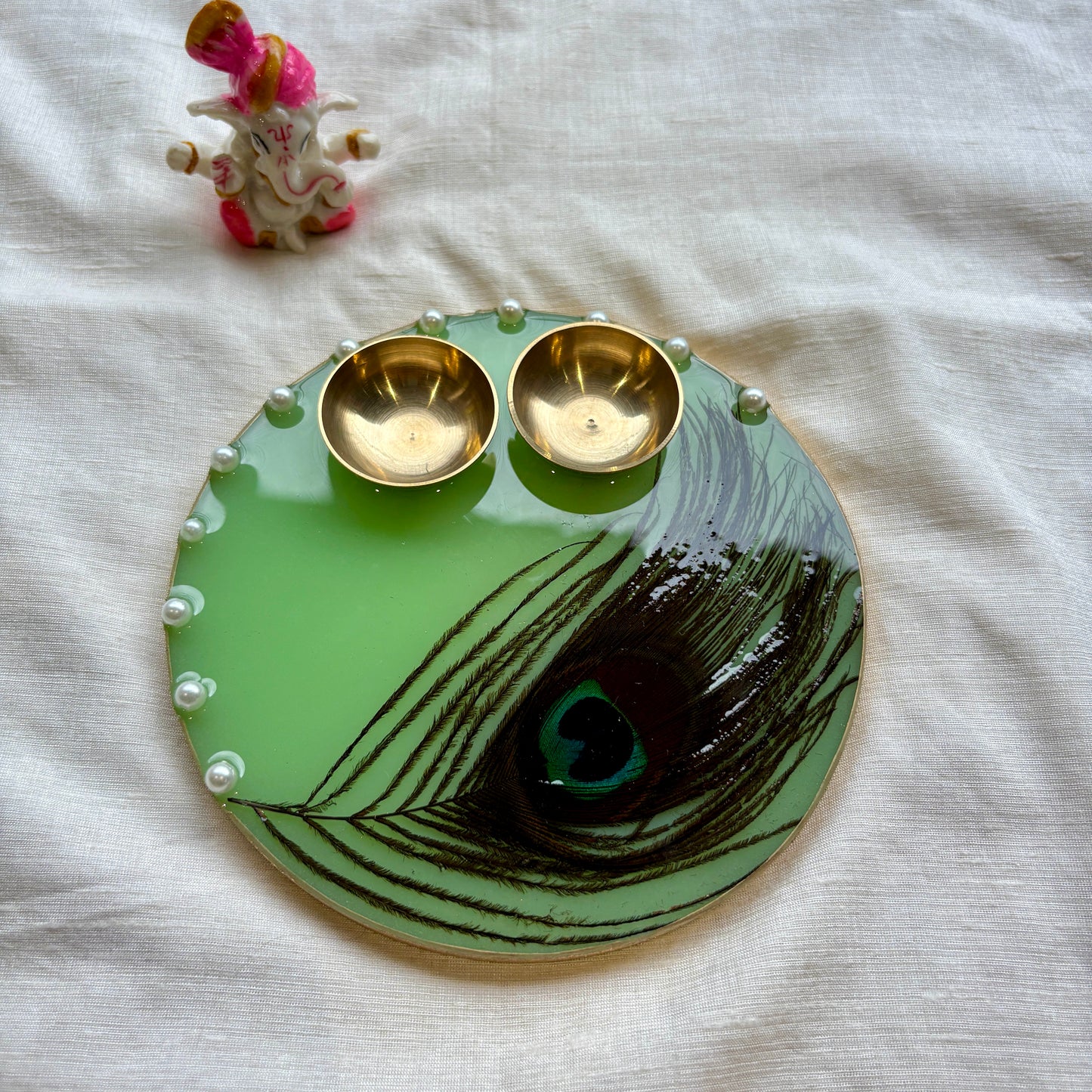 Peacock Feather Heritage Resin Tilak Plate