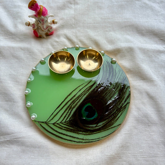 Peacock Feather Heritage Resin Tilak Plate
