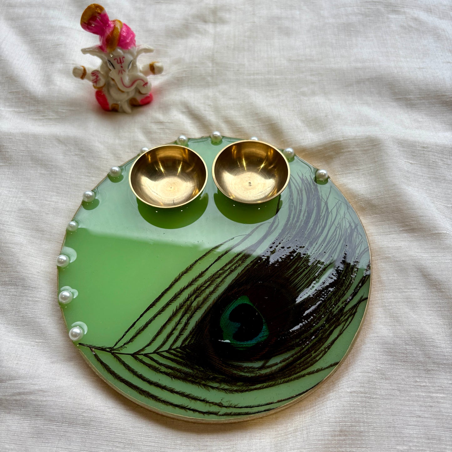 Peacock Feather Heritage Resin Tilak Plate