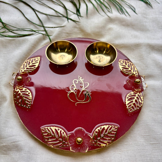 Crimson Floral Ganesha Resin Tilak Plate