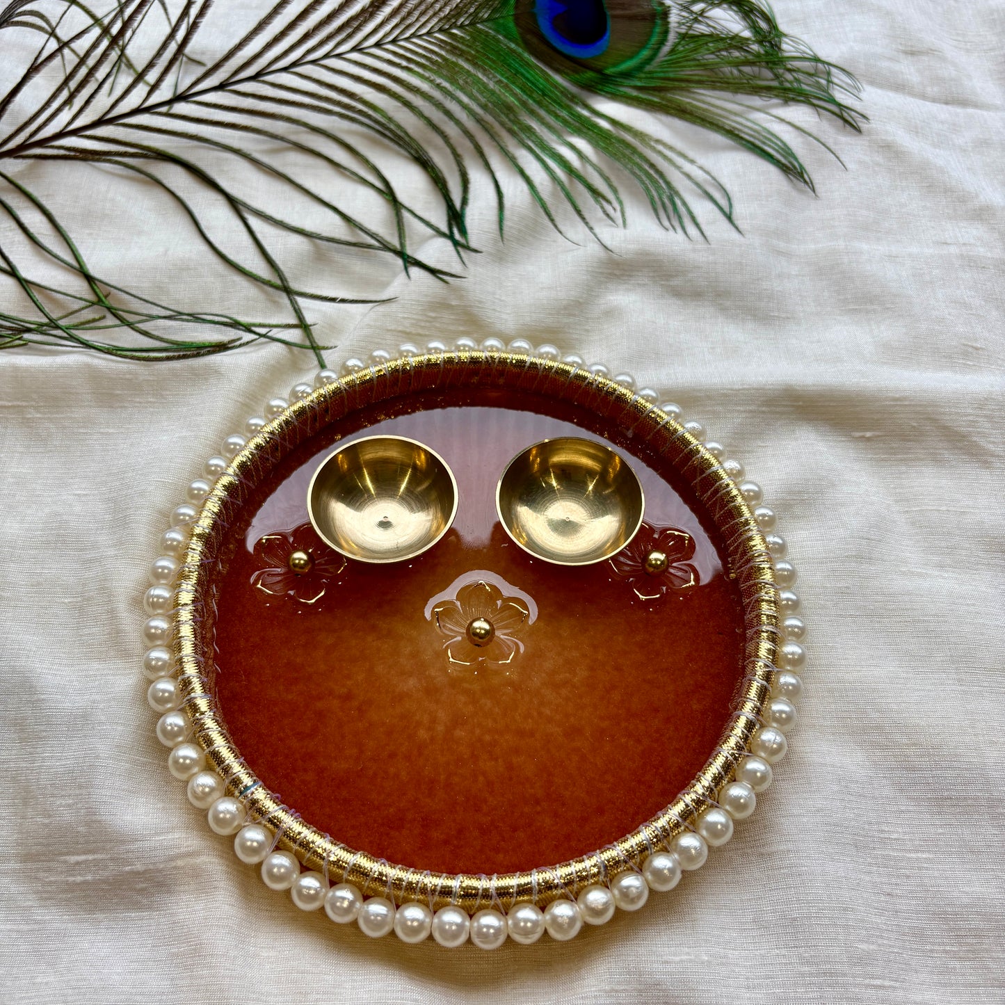 Pearl Rim Floral Resin Tilak Plate