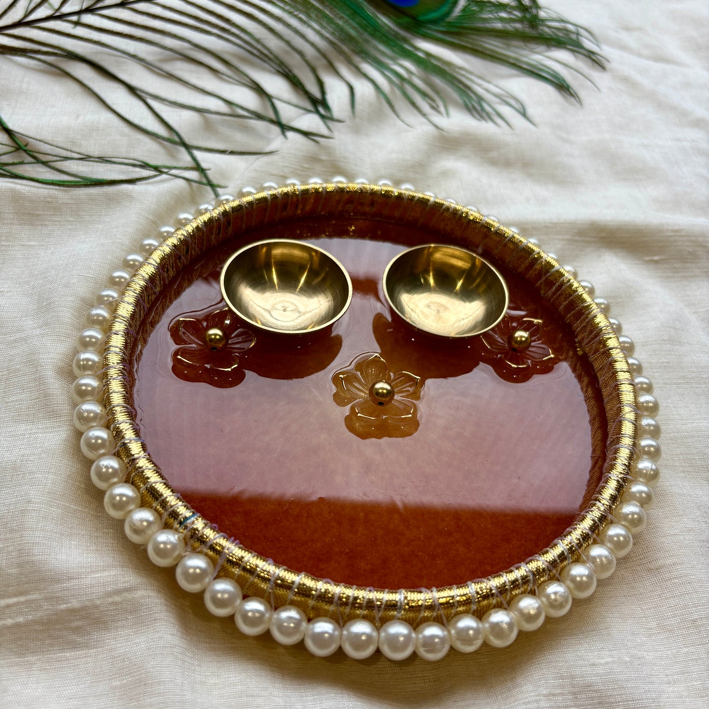 Pearl Rim Floral Resin Tilak Plate