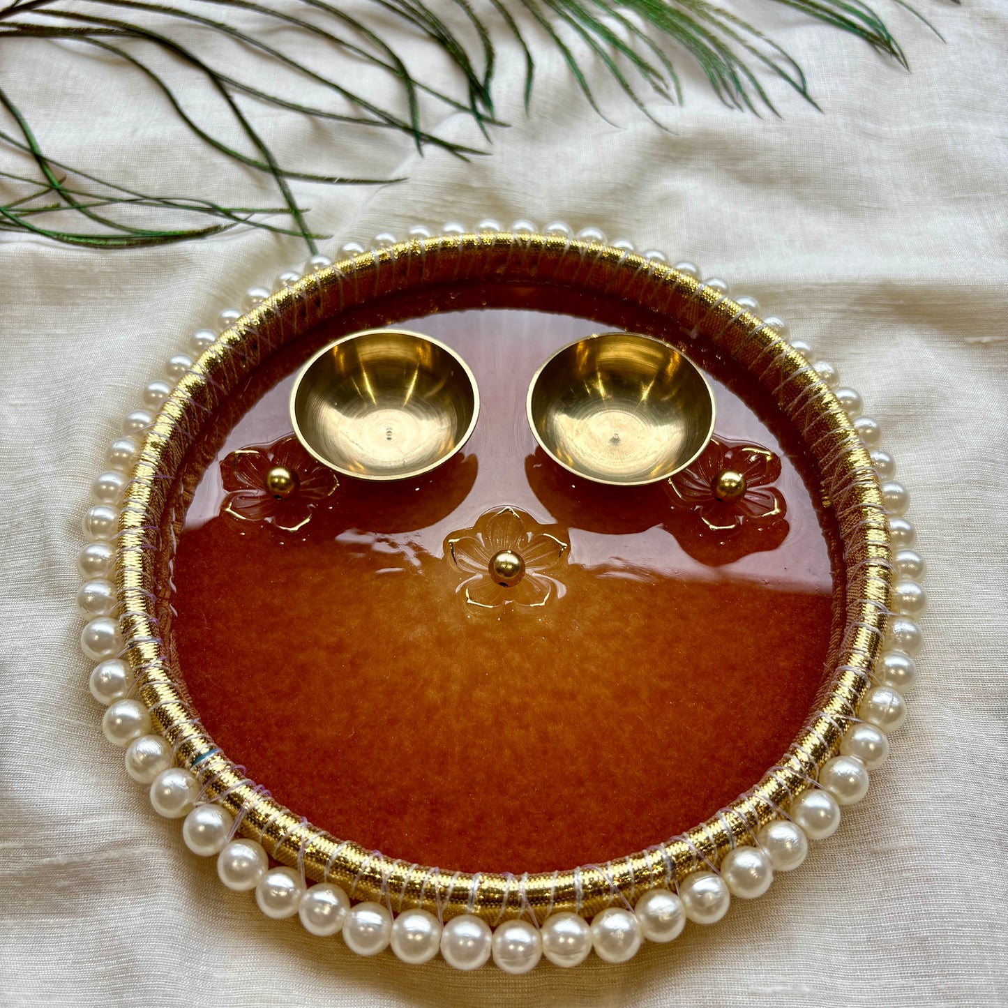 Pearl Rim Floral Resin Tilak Plate